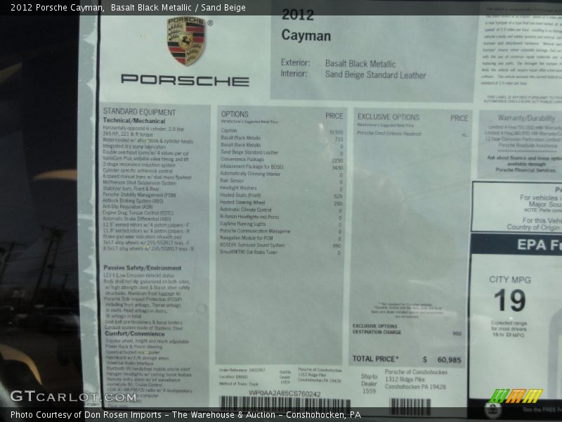 MSRP - 2012 Porsche Cayman 