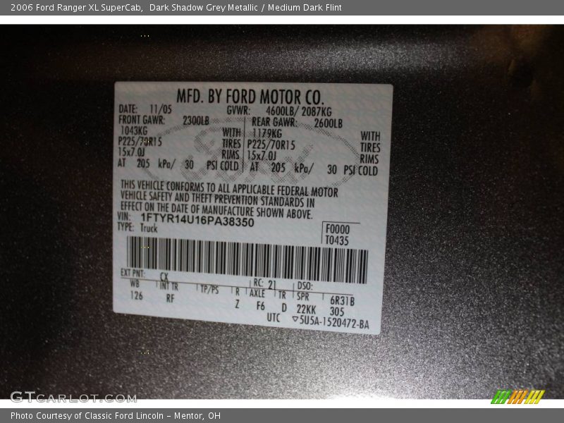 2006 Ranger XL SuperCab Dark Shadow Grey Metallic Color Code CX
