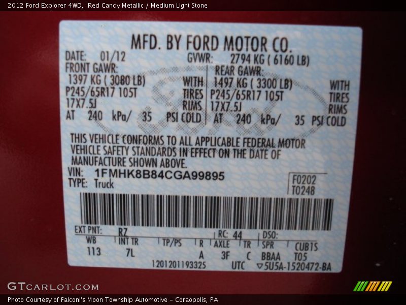 Red Candy Metallic / Medium Light Stone 2012 Ford Explorer 4WD
