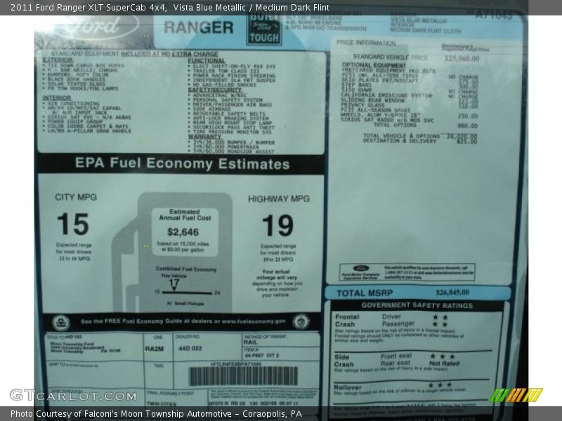  2011 Ranger XLT SuperCab 4x4 Window Sticker