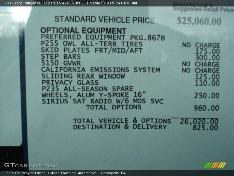  2011 Ranger XLT SuperCab 4x4 Window Sticker