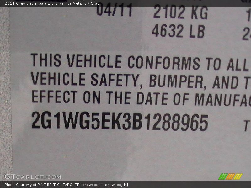 Silver Ice Metallic / Gray 2011 Chevrolet Impala LT