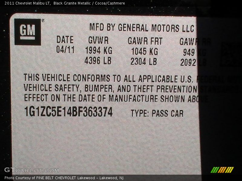 Black Granite Metallic / Cocoa/Cashmere 2011 Chevrolet Malibu LT