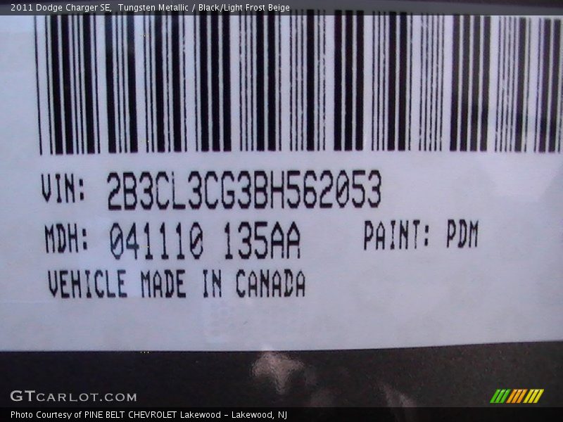Tungsten Metallic / Black/Light Frost Beige 2011 Dodge Charger SE