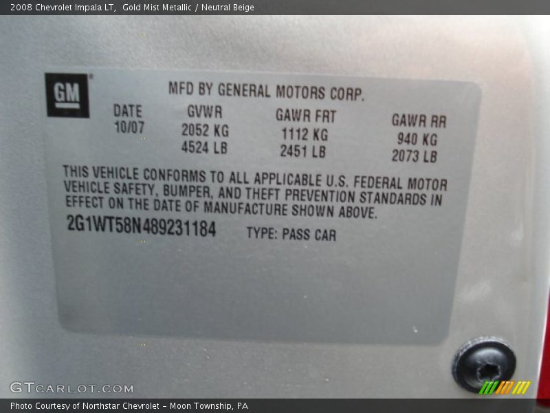 Gold Mist Metallic / Neutral Beige 2008 Chevrolet Impala LT