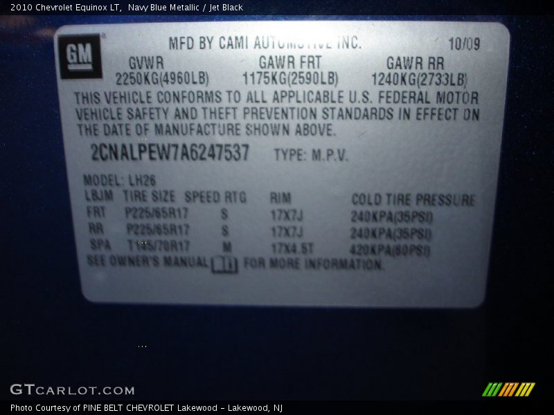 Navy Blue Metallic / Jet Black 2010 Chevrolet Equinox LT