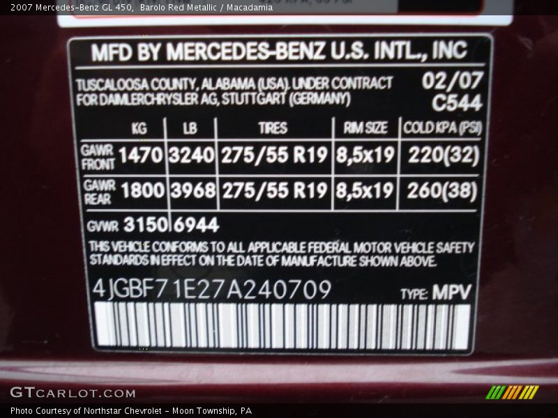 Barolo Red Metallic / Macadamia 2007 Mercedes-Benz GL 450