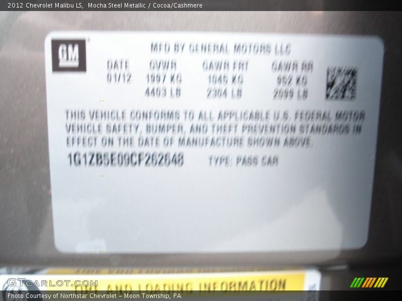 Mocha Steel Metallic / Cocoa/Cashmere 2012 Chevrolet Malibu LS