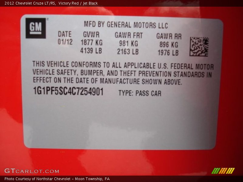 Victory Red / Jet Black 2012 Chevrolet Cruze LT/RS