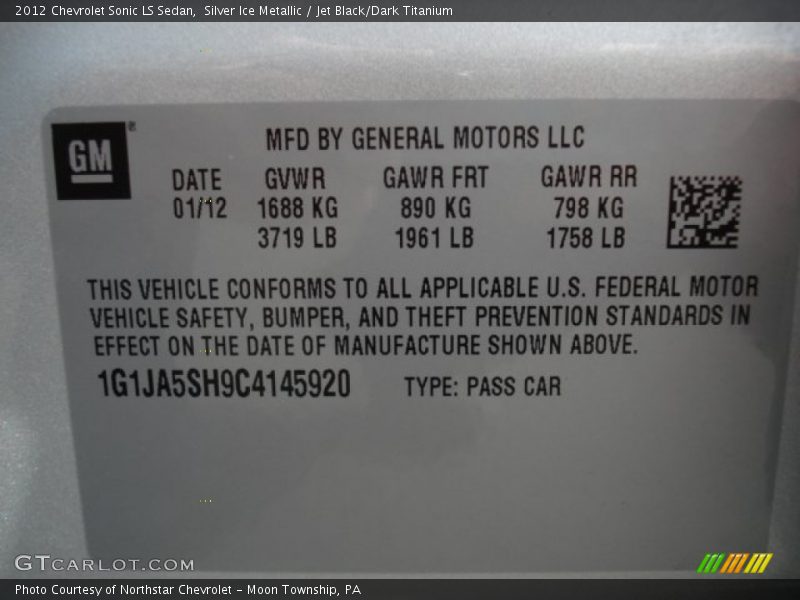 Silver Ice Metallic / Jet Black/Dark Titanium 2012 Chevrolet Sonic LS Sedan