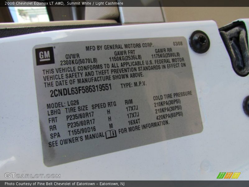 Summit White / Light Cashmere 2008 Chevrolet Equinox LT AWD