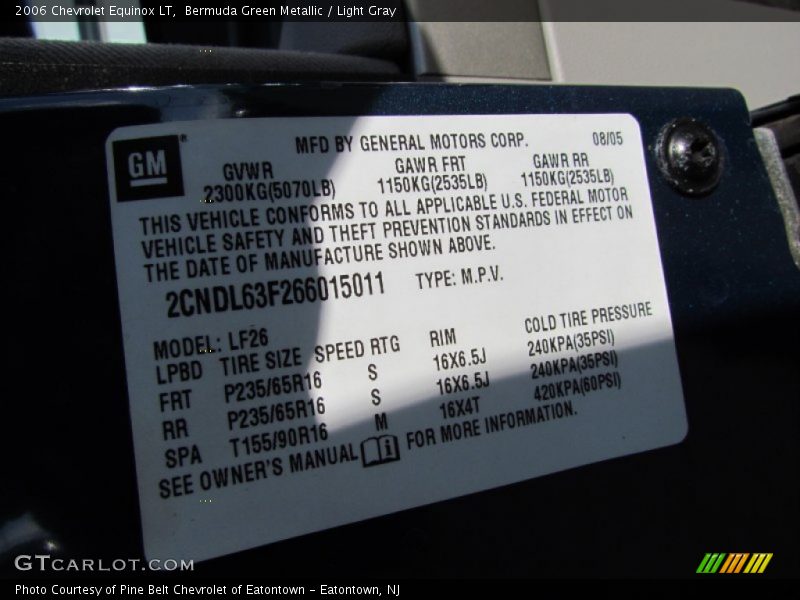 Bermuda Green Metallic / Light Gray 2006 Chevrolet Equinox LT