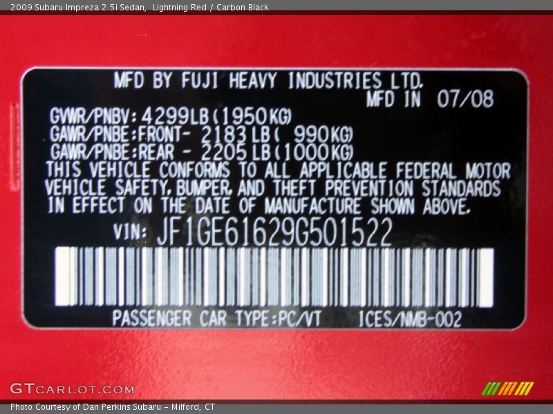 Lightning Red / Carbon Black 2009 Subaru Impreza 2.5i Sedan