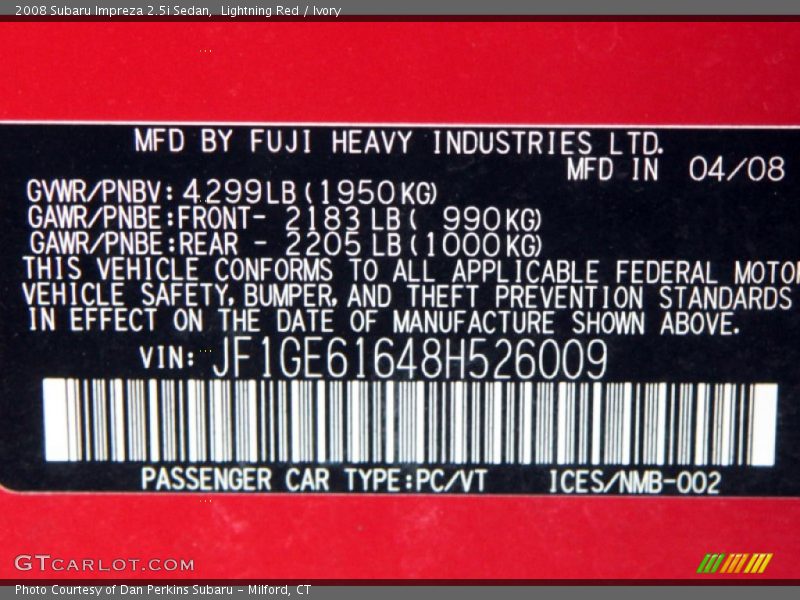 Lightning Red / Ivory 2008 Subaru Impreza 2.5i Sedan