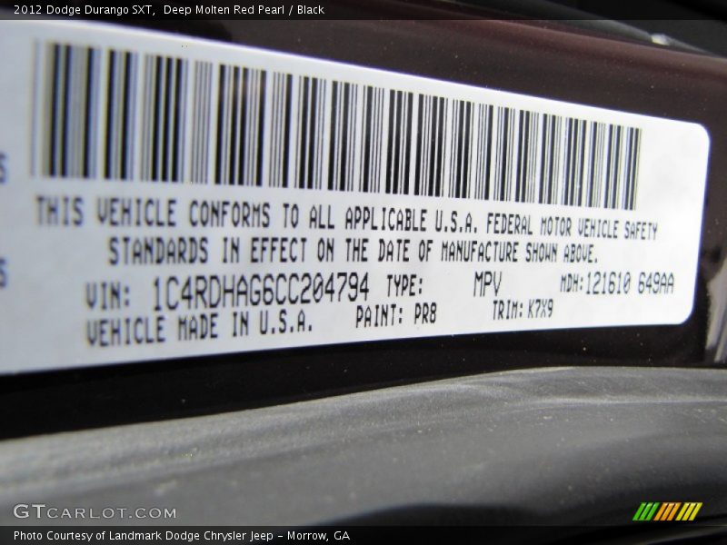 Deep Molten Red Pearl / Black 2012 Dodge Durango SXT