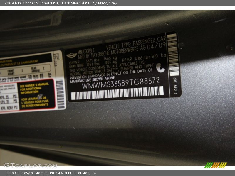 Dark Silver Metallic / Black/Grey 2009 Mini Cooper S Convertible