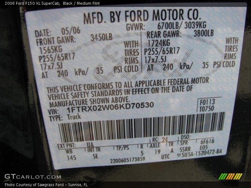 2006 F150 XL SuperCab Black Color Code UA