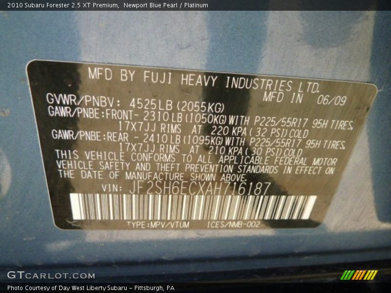 Newport Blue Pearl / Platinum 2010 Subaru Forester 2.5 XT Premium