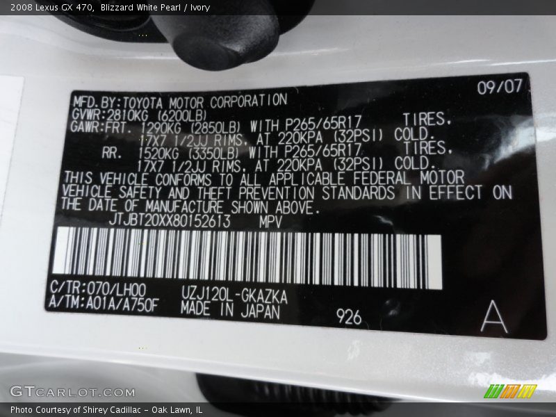 Blizzard White Pearl / Ivory 2008 Lexus GX 470