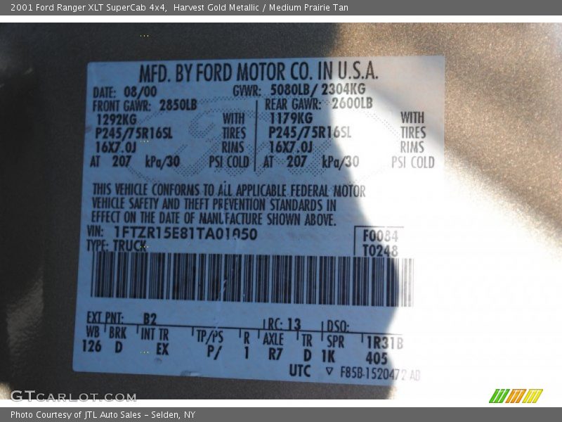 Harvest Gold Metallic / Medium Prairie Tan 2001 Ford Ranger XLT SuperCab 4x4