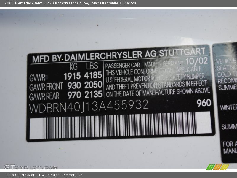 Alabaster White / Charcoal 2003 Mercedes-Benz C 230 Kompressor Coupe