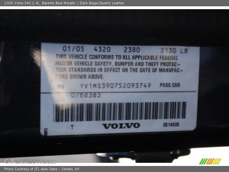 Barents Blue Metallic / Dark Beige/Quartz Leather 2005 Volvo S40 2.4i