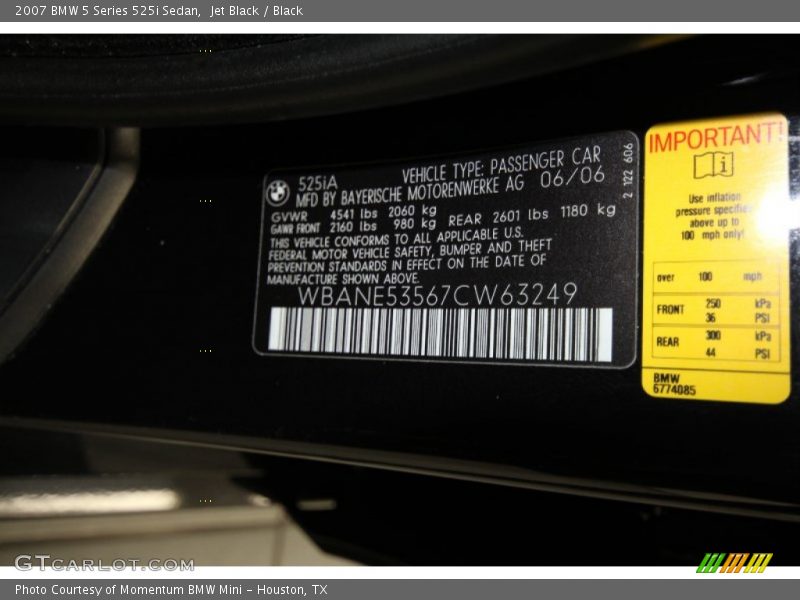 Jet Black / Black 2007 BMW 5 Series 525i Sedan