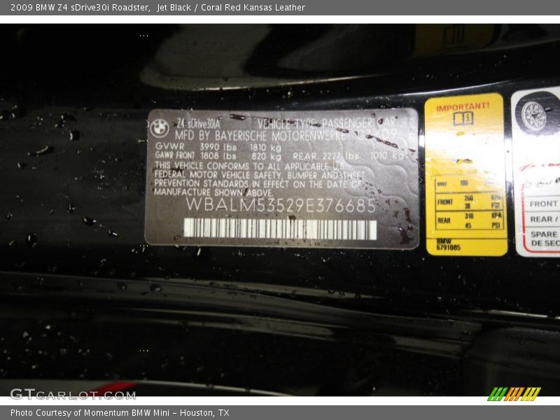 Jet Black / Coral Red Kansas Leather 2009 BMW Z4 sDrive30i Roadster