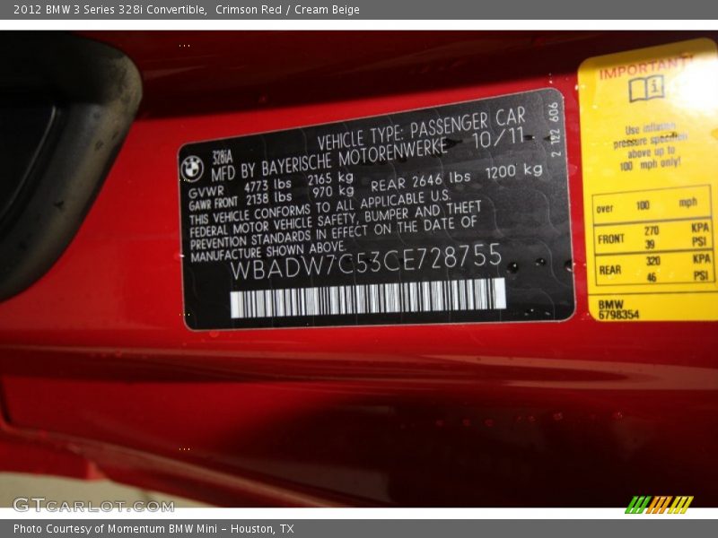 Crimson Red / Cream Beige 2012 BMW 3 Series 328i Convertible