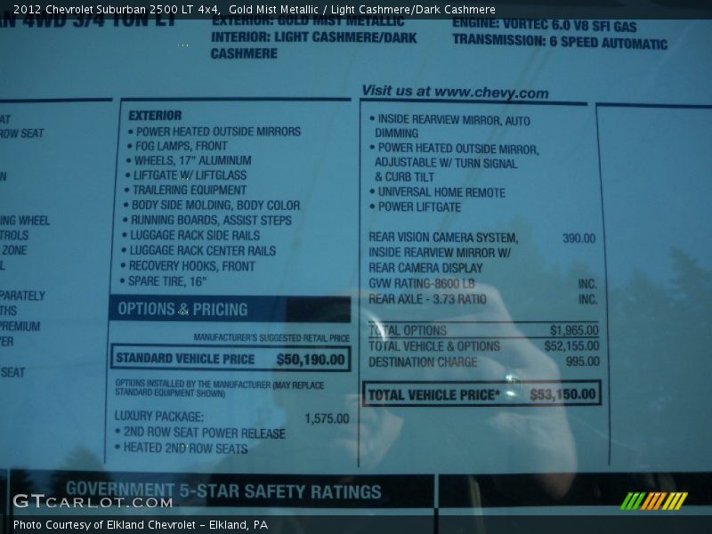 Gold Mist Metallic / Light Cashmere/Dark Cashmere 2012 Chevrolet Suburban 2500 LT 4x4