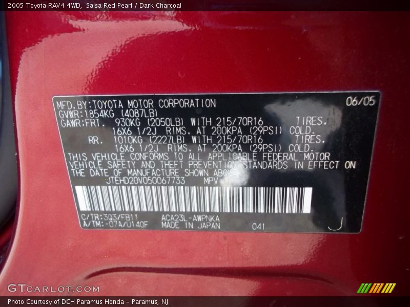 Salsa Red Pearl / Dark Charcoal 2005 Toyota RAV4 4WD