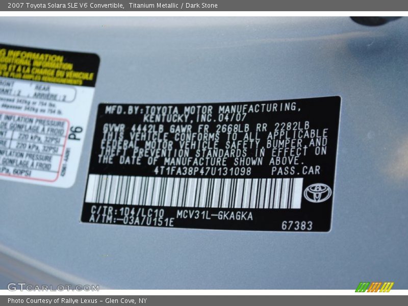 Titanium Metallic / Dark Stone 2007 Toyota Solara SLE V6 Convertible