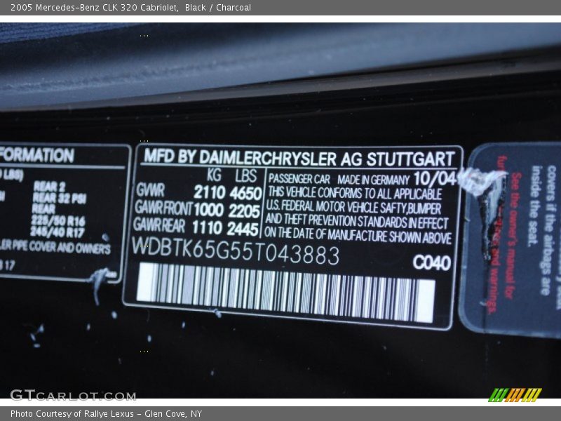 2005 CLK 320 Cabriolet Black Color Code 040
