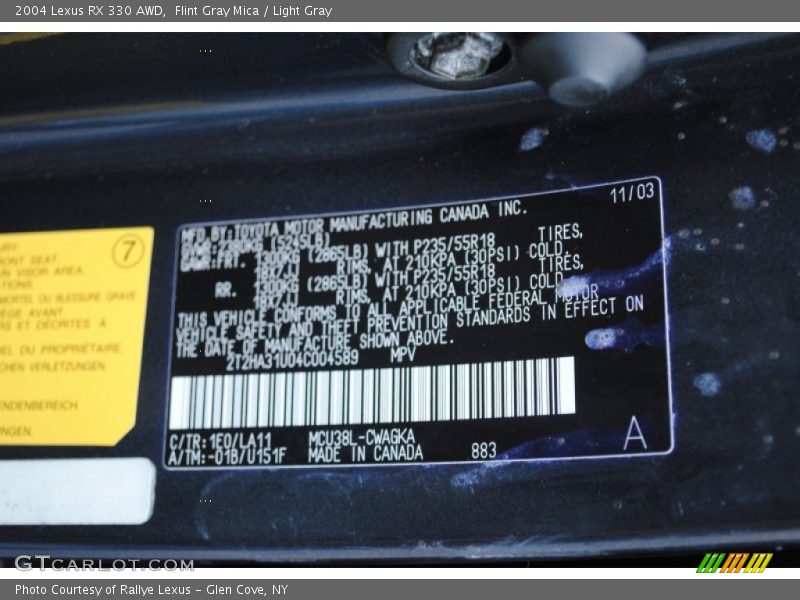 2004 RX 330 AWD Flint Gray Mica Color Code 1E0