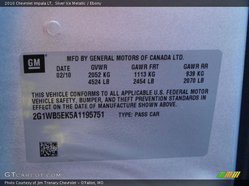 Silver Ice Metallic / Ebony 2010 Chevrolet Impala LT