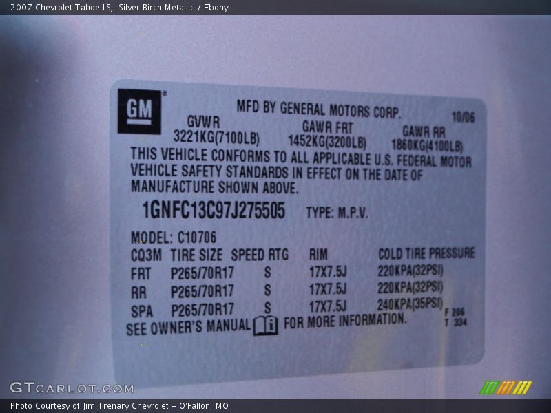 Silver Birch Metallic / Ebony 2007 Chevrolet Tahoe LS