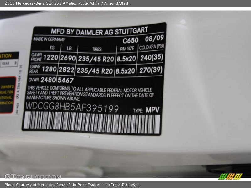 Arctic White / Almond/Black 2010 Mercedes-Benz GLK 350 4Matic