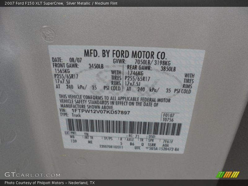 2007 F150 XLT SuperCrew Silver Metallic Color Code YN