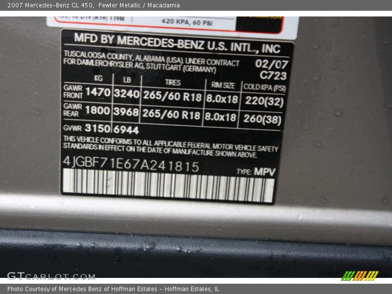 Pewter Metallic / Macadamia 2007 Mercedes-Benz GL 450