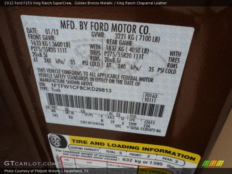 Golden Bronze Metallic / King Ranch Chaparral Leather 2012 Ford F150 King Ranch SuperCrew