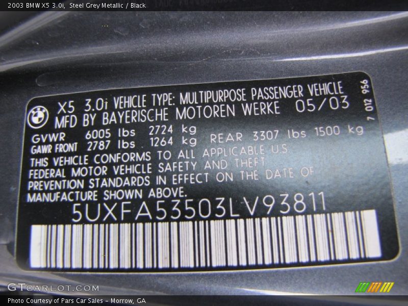 Steel Grey Metallic / Black 2003 BMW X5 3.0i