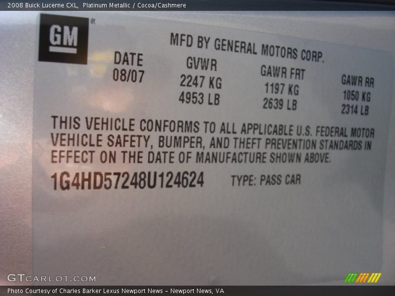 Platinum Metallic / Cocoa/Cashmere 2008 Buick Lucerne CXL
