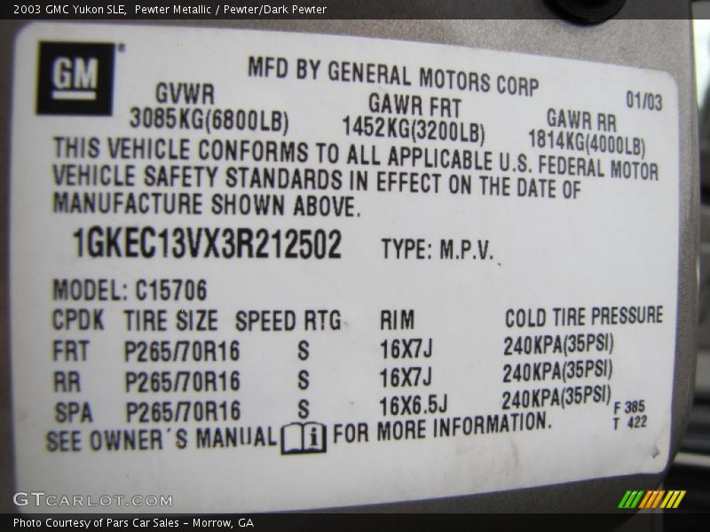Pewter Metallic / Pewter/Dark Pewter 2003 GMC Yukon SLE