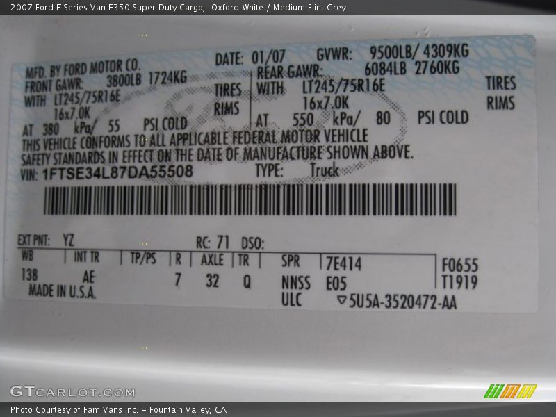 Oxford White / Medium Flint Grey 2007 Ford E Series Van E350 Super Duty Cargo