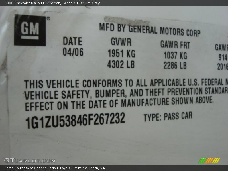 White / Titanium Gray 2006 Chevrolet Malibu LTZ Sedan