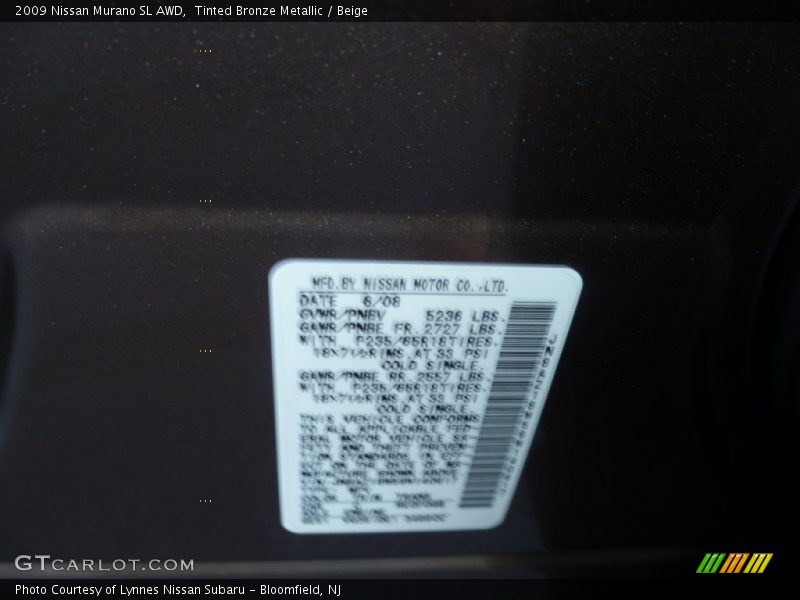 Tinted Bronze Metallic / Beige 2009 Nissan Murano SL AWD