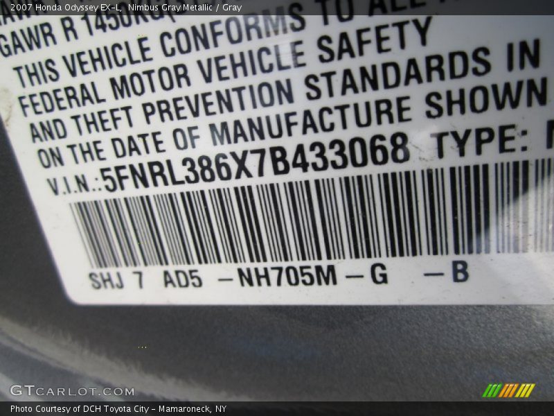 Nimbus Gray Metallic / Gray 2007 Honda Odyssey EX-L