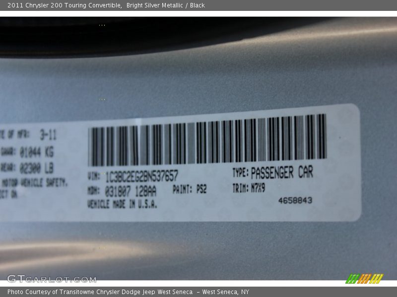Bright Silver Metallic / Black 2011 Chrysler 200 Touring Convertible