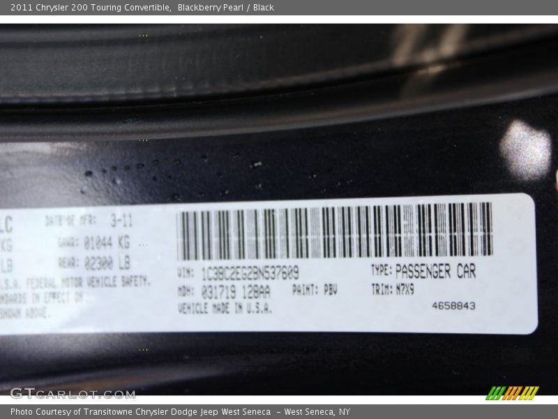 2011 200 Touring Convertible Blackberry Pearl Color Code PBV