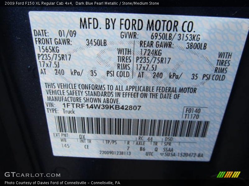 2009 F150 XL Regular Cab 4x4 Dark Blue Pearl Metallic Color Code DX